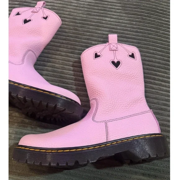 Dr Martens Bex Heart Cut Out Platform Boots Pink Leather Zip Up Size 5 - Picture 2 of 9